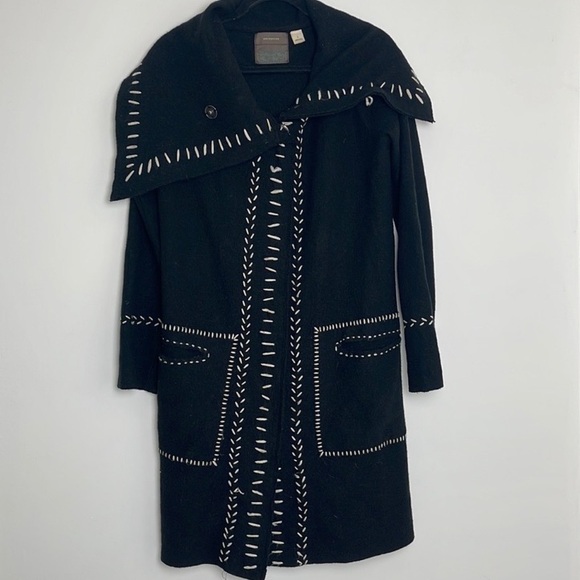 Anthropologie Guinevere Wool Black Coat/Long Jacket/Cardigan - Picture 11 of 12